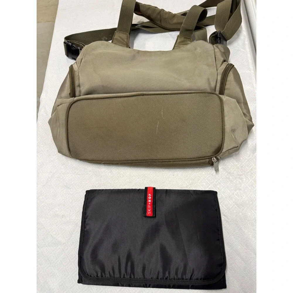 Skip Hop Duo Signature Diaper Bag Olive Green Tote with Changing Pad